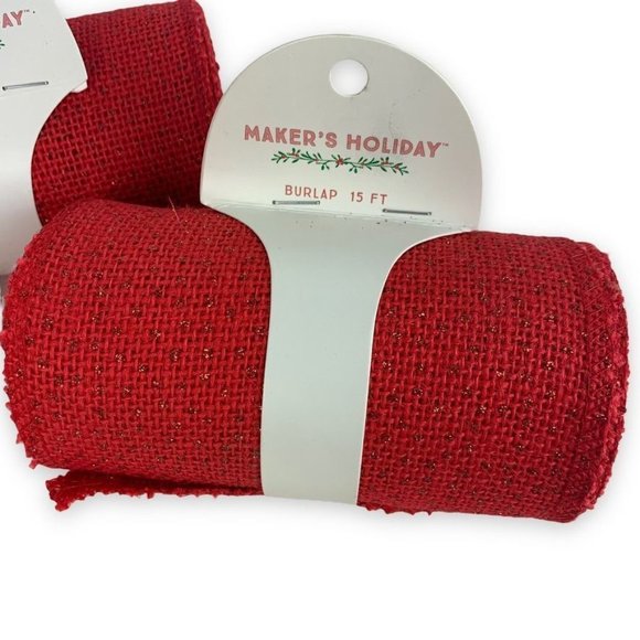 Vintage Wired Holiday Ribbon Lot 6 Spools Crafter's Burlap 2 Rolls Red Christmas - Picture 5 of 7